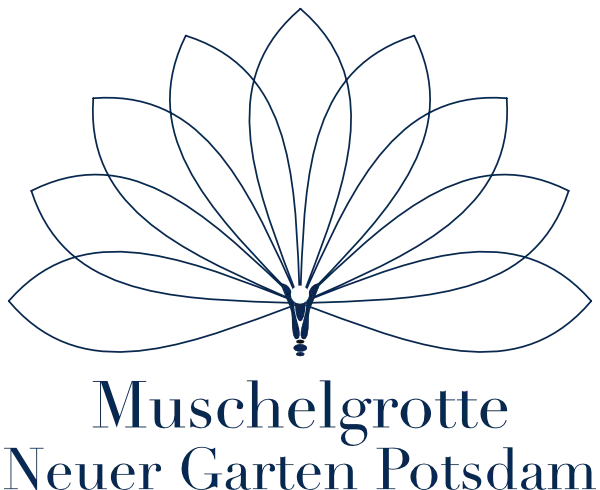 Logo mit Lotusblume und Schriftzug Muschelgrotte Potsdam